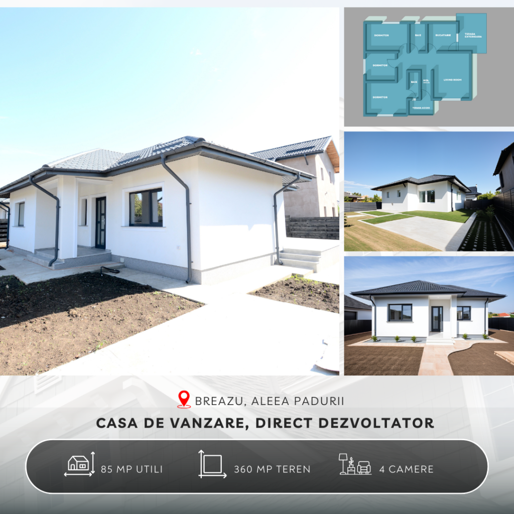 Casa de Vanzare 4 Camere Breazu, 85 mp utili, 360 mp teren, predare la cheie